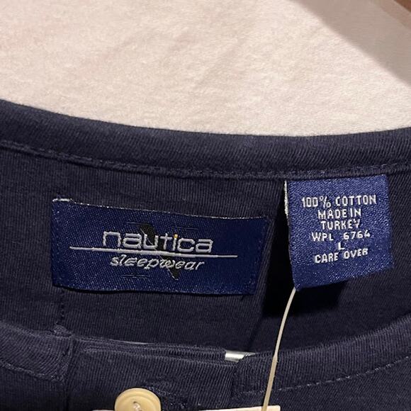 NWT VTG Y2K Nautica Sleepwear Navy Nightshirt Nightgown Blue Water Logo Cotton - Picture 3 of 7